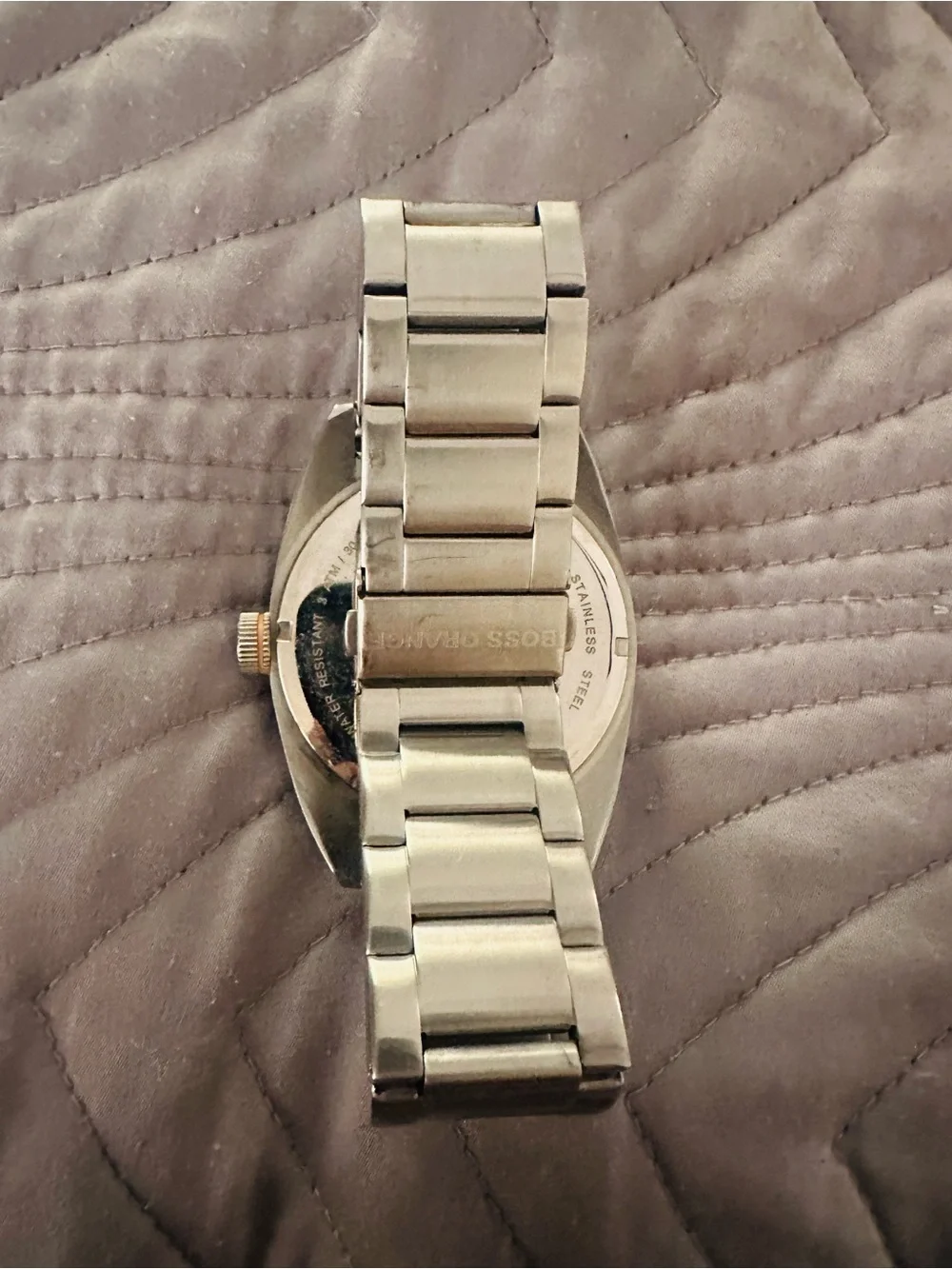 Boss Men's Stainless Steel Watch with Black Dial and Orange Logo
